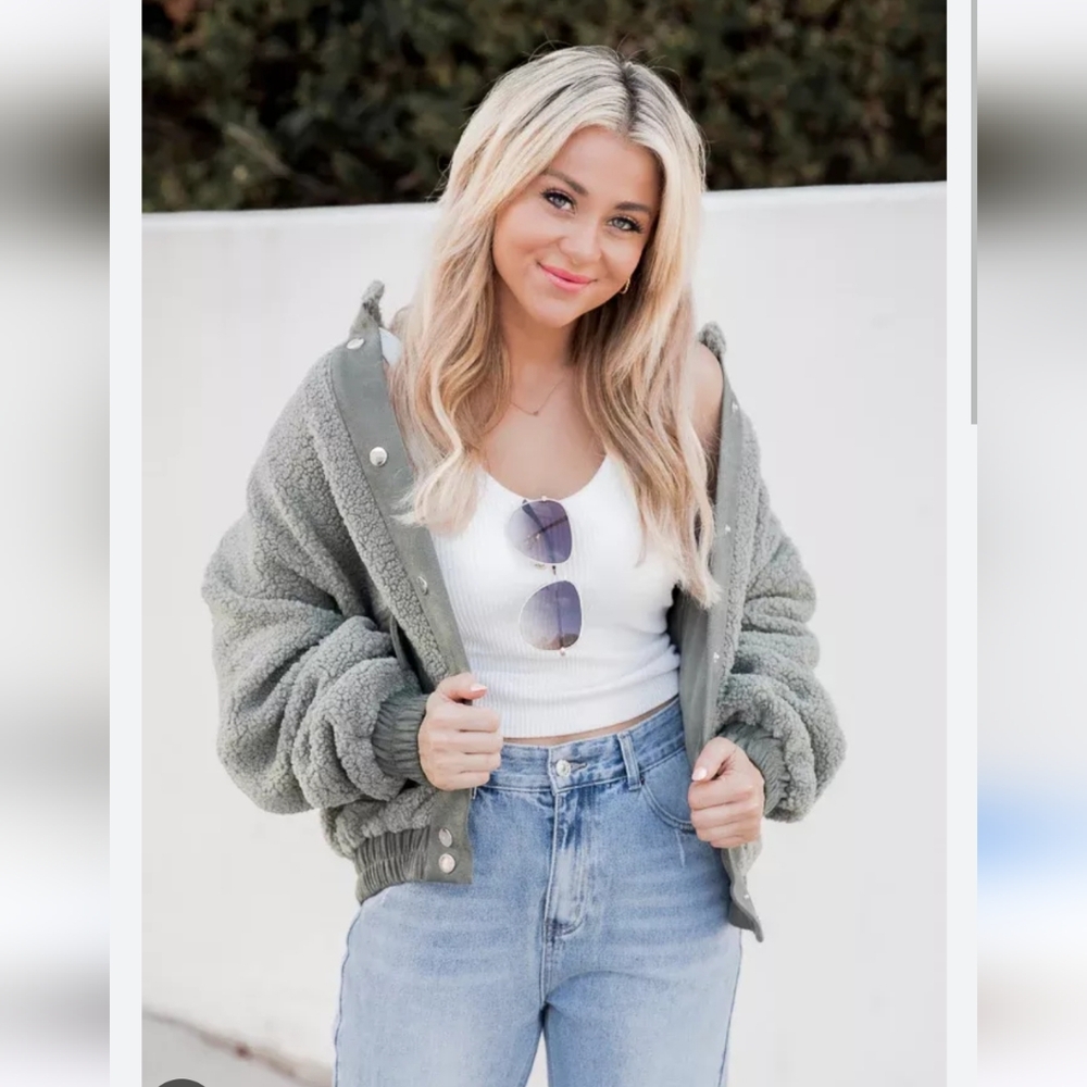 Pink Lily olive sherpa and suede bomber jacket